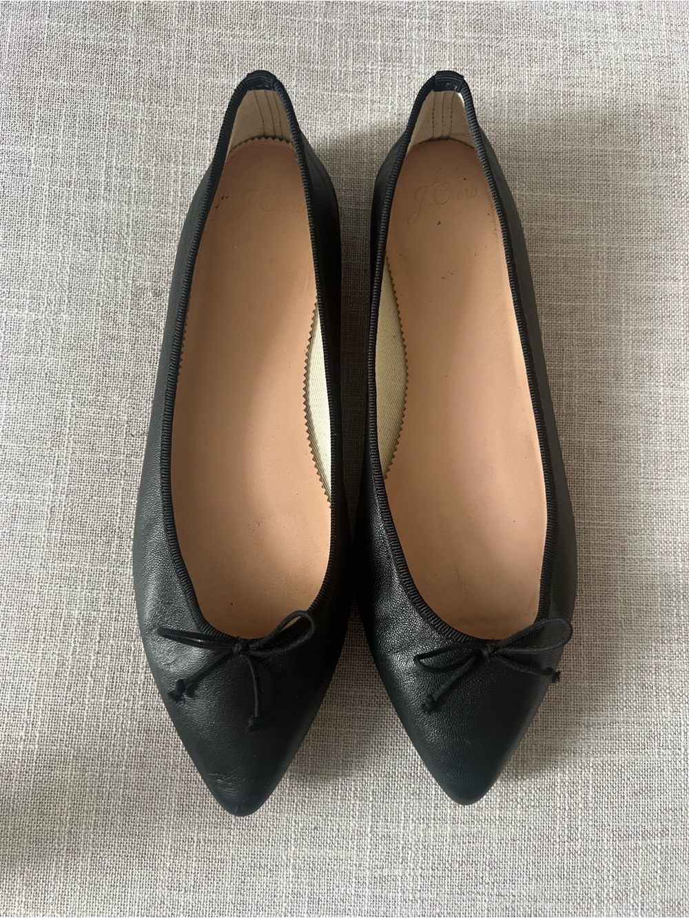 J. Crew Black Leather Ballet Flats, size 8.5, Bow detail office casual dressy